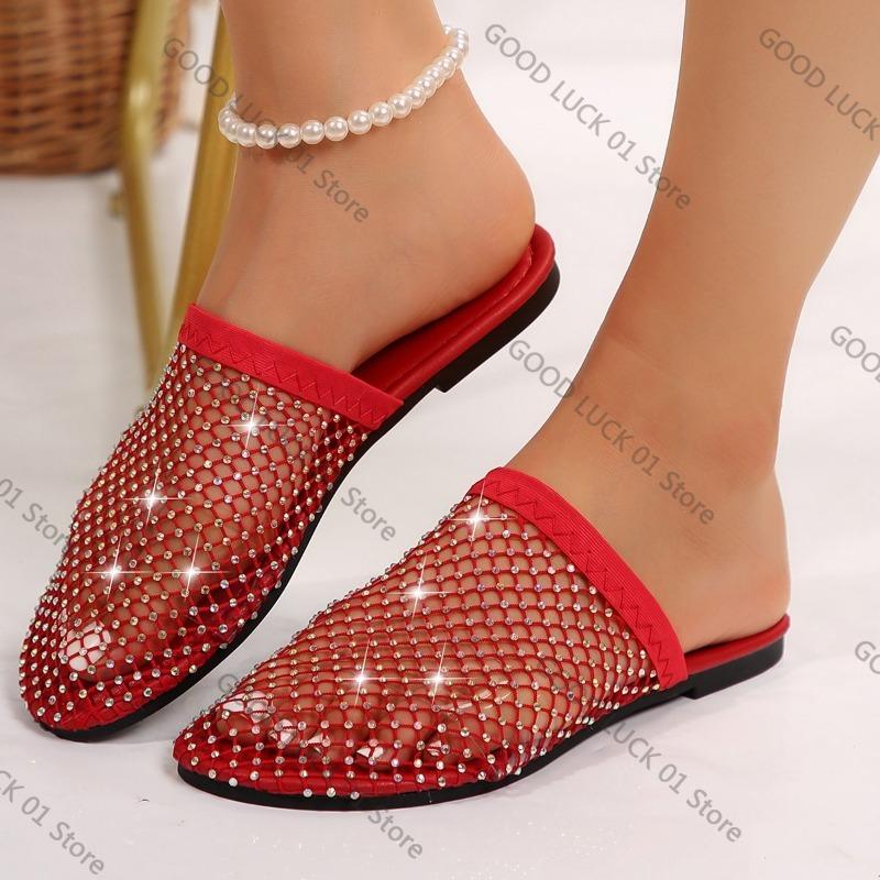 Fashion Women Slippers 2025 Women Summer New Round Head Slippers Water Diamond Flat Home Anti-skid Sandals Slides Women Zapatos De Mujer