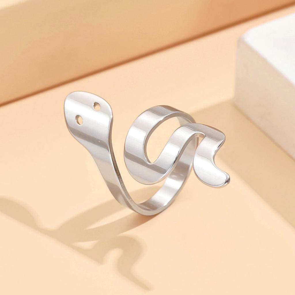 New Personality Hip Hop Snake Ring: Adjustable, Bright Surface, Stainless Steel