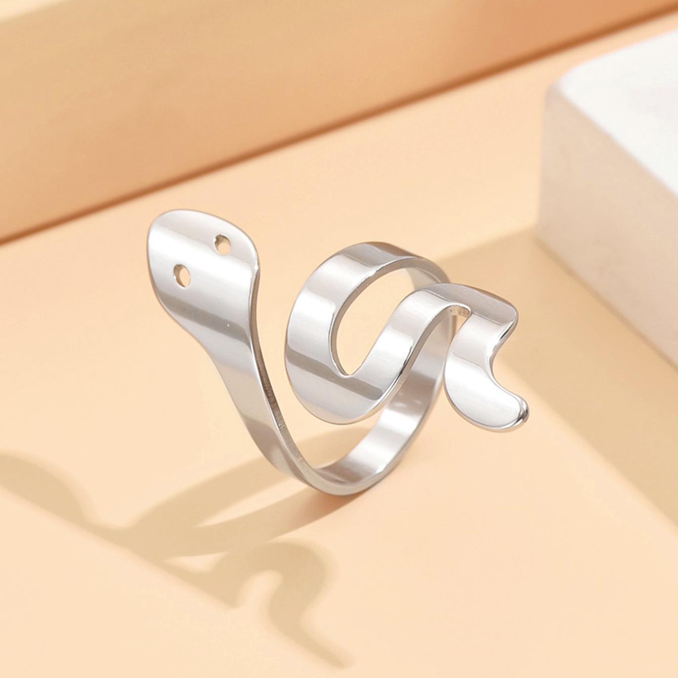 New Personality Hip Hop Snake Ring: Adjustable, Bright Surface, Stainless Steel