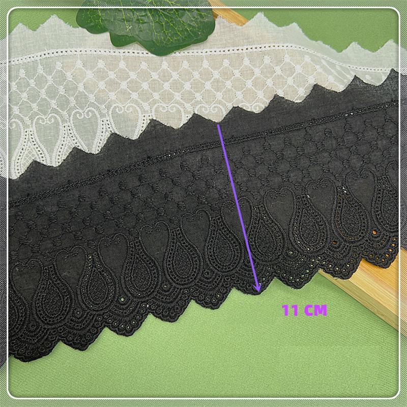 2Meters/lot 11 Cm Wide Palace Gourd Embroidery Pure Cotton White Apricot Black Lace Clothing Sofa Curtain Fabric Lace DIY