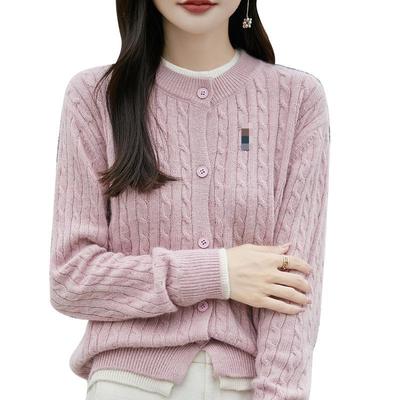 Gestrickte Strickjacke Jacke Damen Herbst Colorblocking Oberbekleidung Pullover Lässig Langarm Besticktes Oberteil