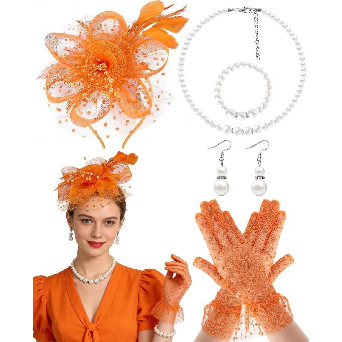 5Pcs Fascinators Hat for Women Tea Party Veil Mesh Headband Feather Hat for Women Veil Tea Party Hats