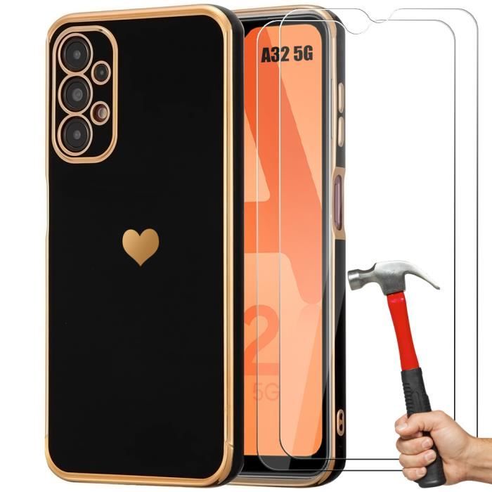 Case for Samsung Galaxy A32 5G - Black - Heart Pattern - Shockproof - Scratch-Resistant - TPU Silicone