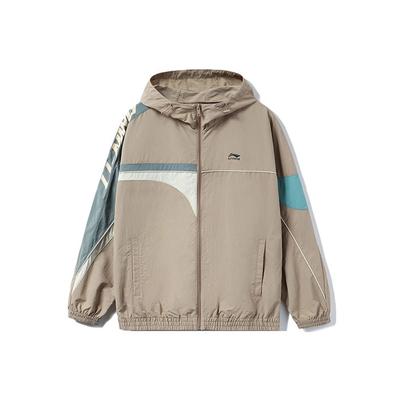 Color Block Loose Fit Hooded Sports Jacket Men Jackets Silver Brown AFDR405-3