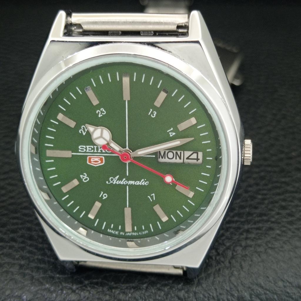 VINTAGE REFURBISHED SEIKO 5 AUTOMATIC 6309A JAPAN MENS GREEN WATCH a442890-1