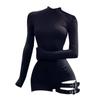 Design-Focused Secret Agent Black Long-Sleeve Bodysuit T-Shirt