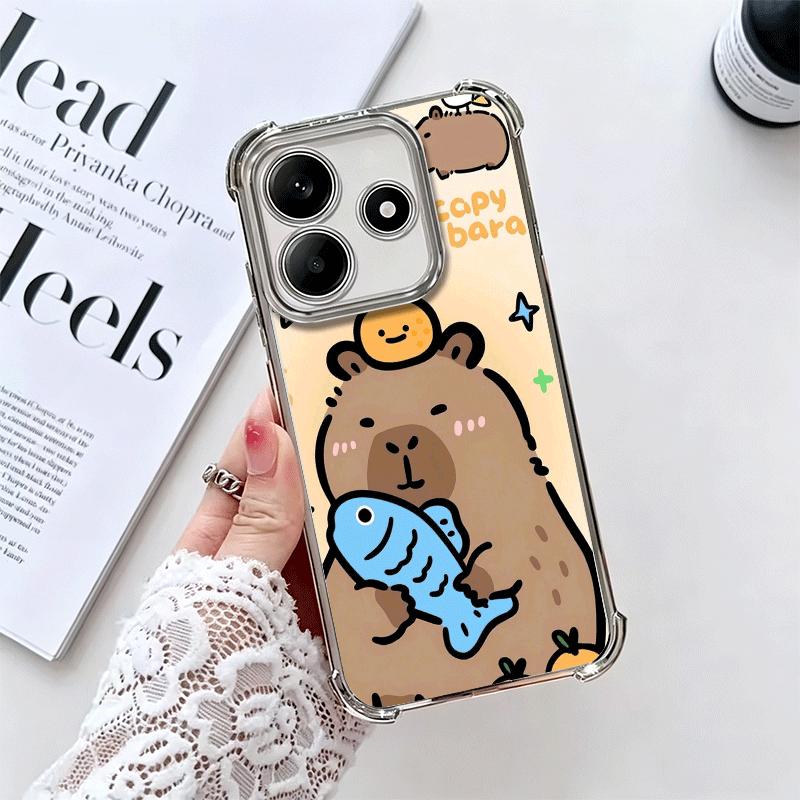 Funny Capybara Cartoon Cute Plating Phone Case For Xiaomi Redmi Note 14 15 Pro Plus 13 12 11 11S 11T 10 9S 9 5G Anti-Fall Airaba