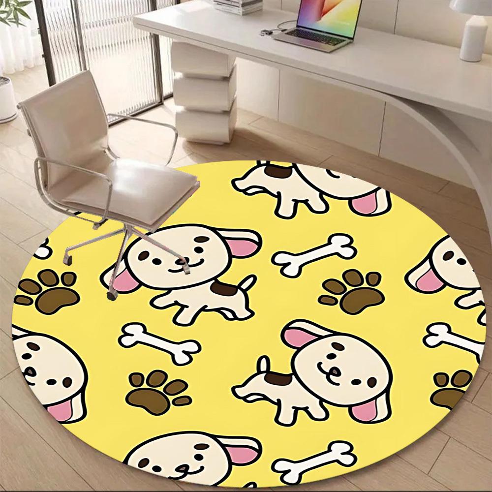 1PC Puppy Bone Office Round Area Rug, Mat Suitable For Office, Under Office Chairs Bedroom Living Room Home Decor, Room Deco