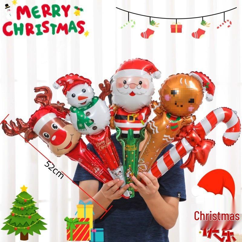 Large Base Christmas Tree Decoration with Santa, Reindeer, and Snowman Balloons for Kindergarten