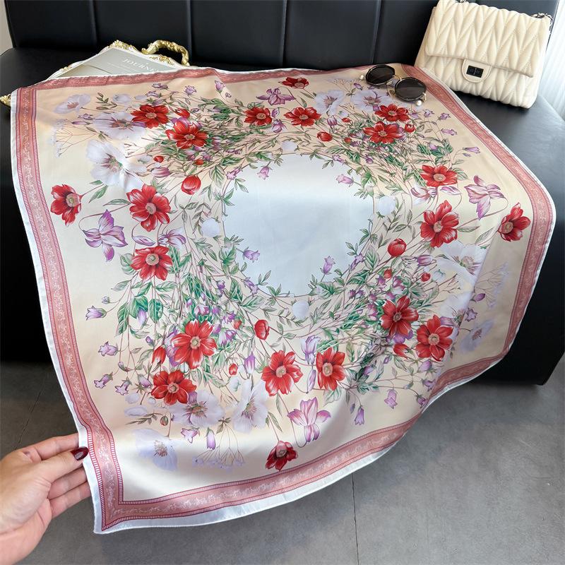 Korean version of marine aesthetics simulation silk high-end square scarf silk scarf printed shawl scarf sunscreen scarf headscarf scarf