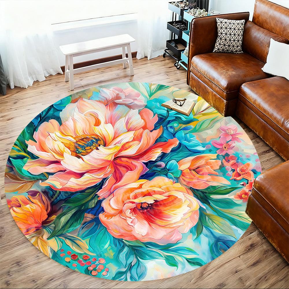 1PC Floral Artwork Office Round Area Rug, Under Office Chairs Bedroom Living Room Home Decor, Carpet for Office -1110045