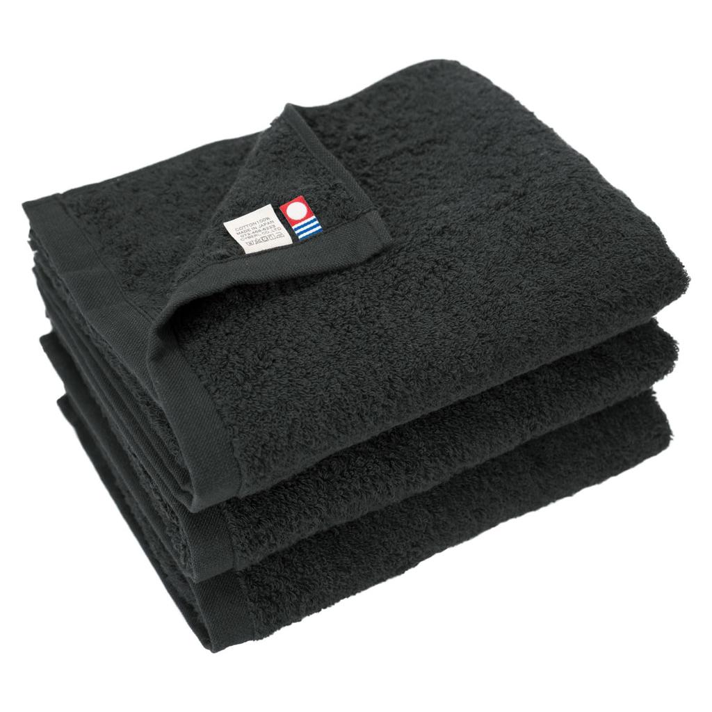 Imabari Certified Face Set of 34 x Made in Japan Black [oruta] Towels, 3, Plain, 82cm, Absorbent, Quick-Drying, Fluffy, Soft, Simple, 100% Cotton, (3