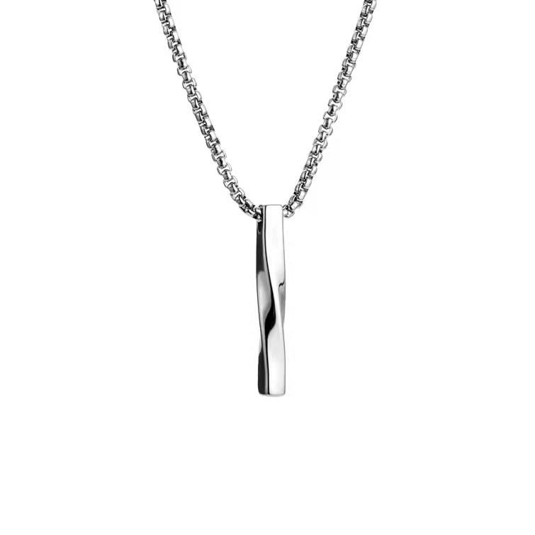 Fashion Stainless Steel Curved Bar Necklace Unisex Double Chain Metal Pendant Accessory