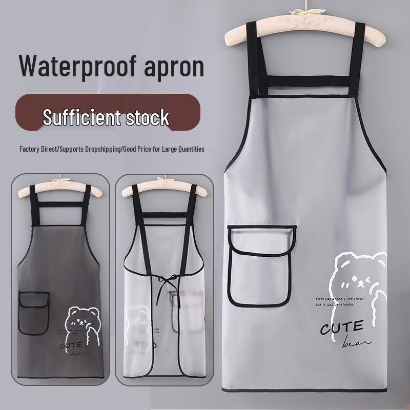 Washable TPU Waterproof Women's Apron: Oil-Proof, Cute Korean/Japanese Style for Kitchen, Hairdressing, and Seafood Preparation.