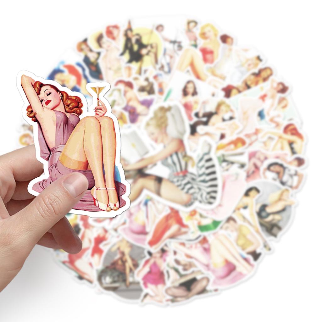 50 Retro Posters Girl Doodle Personalized Sexy DIY Skateboard Water Cup Suitcase Stickers Waterproof