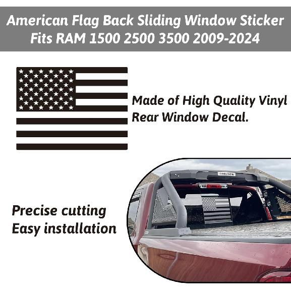 Zhizhong Rear Middle Window Decal Compatible With RAM 1500 2500 3500 2009- 2024, American Flag Back Sliding Window Sticker