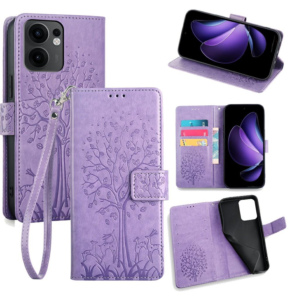 

For Oppo Reno13 F 5G/4G Case PU Leather Wallet Phone Cover Tree Deer Imprinted Purple
