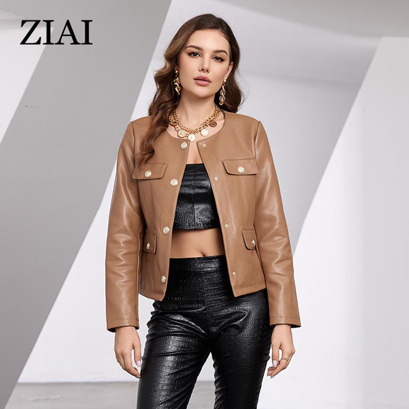 ziai New Spring Autumn Women Short Faux Leather Jacket Casual PU Coat Loose Motorcycle Jackets Fashion Streetwear Oversized Korean Coat YDP-21597