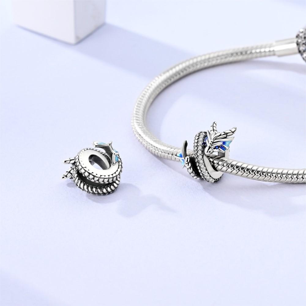 925 Silver Blue Dragon Shaped Animal Beads Fit Wear Charms Bracelets S925 DIY Exquisite Party Gifts Jewelry Accessories