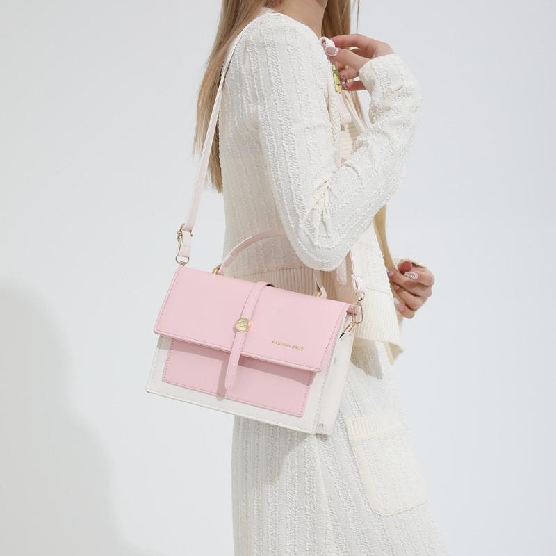 Chic Color Block Vintage Small Square Handbag For Women With Single Shoulder Strap