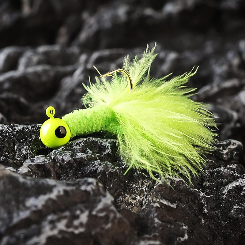 Handmade Chicken Feather Hook Micro Fly Hook0.9g1.7g3.5gColorful Feather Jig Head Lure Bass Fake Bait