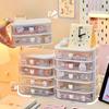 Desktop Storage Box Student Stationery Desk Multi-layer Organizer Clear Drawer with Cute Stickers Accessories Organizer Rack