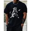 Guitar-playing Cat Graphic Print T-shirt, Summer Men'S T-shirt, Round Neck Casual Fitness Sports Top Short Sleeve