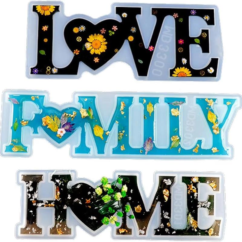 3-Piece Silicone Resin Mold for Home and Family Love Slogans, Ideal for Epoxy Resin Casting and Jewelry Making