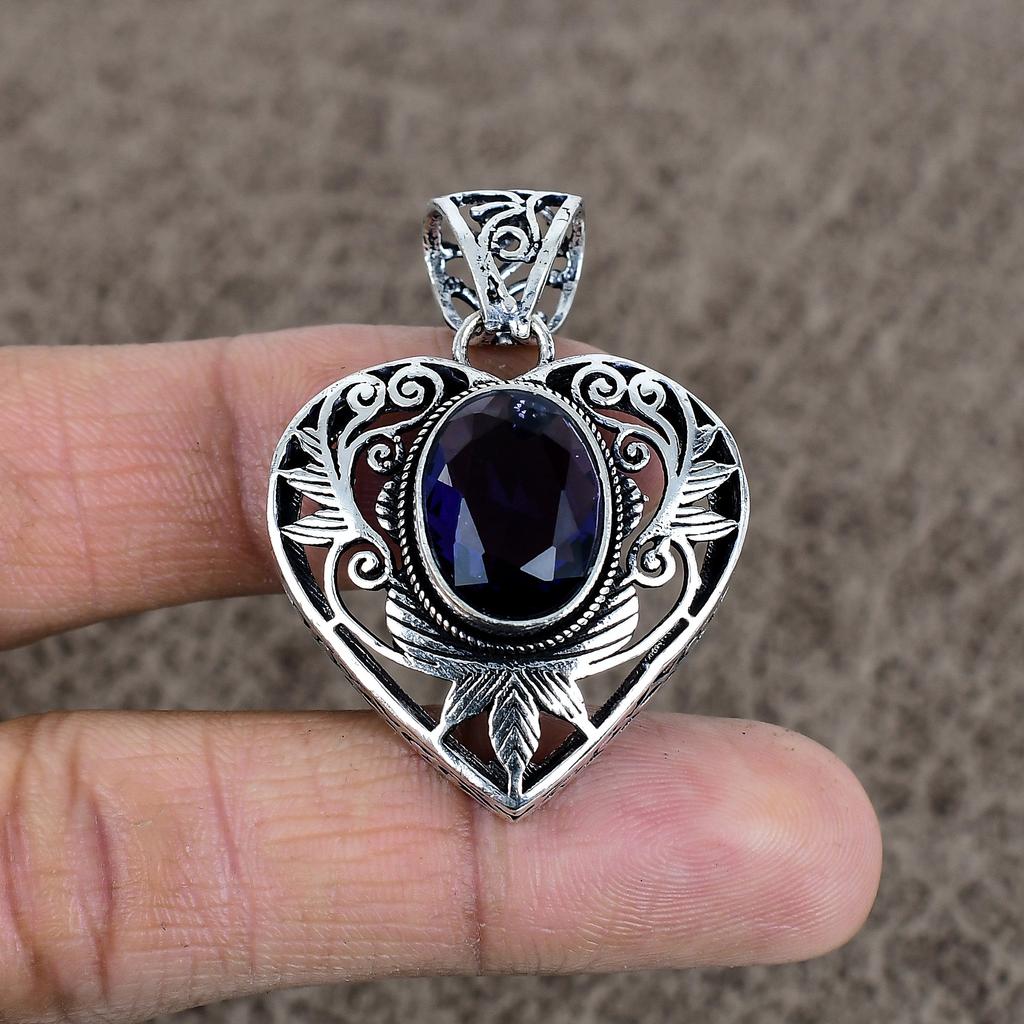 Amethyst Gemstone Handmade 925 Sterling Silver Jewelry Pendant 1.77" KKG-9