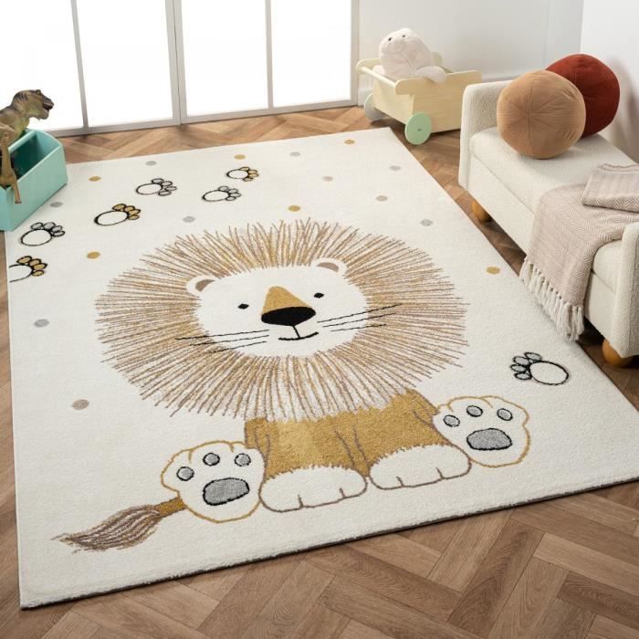 Tapis enfant 80x150 SWEETLION Ecru certifié OEKO-TEX