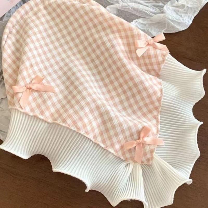 Koreanische Spitze Schleife Retro Dreieckstuch Einfarbig Kopftuch Trend Elegant Kopfbedeckung für Frauen Mädchen Y2K Schmuck 2024 INS Bandana