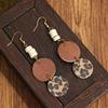 Vintage Wooden Bead Leather Patch Dangle Earrings Western Style Niche Design Slim Face Elegant Commute Ear Accessories For Women