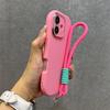 Rounded Corners Creative Silicone Soft Shell with Lanyard Phone Case For iPhone 17 Pro 16 11 12 13 14 15 16 Pro Max Bumper Cover