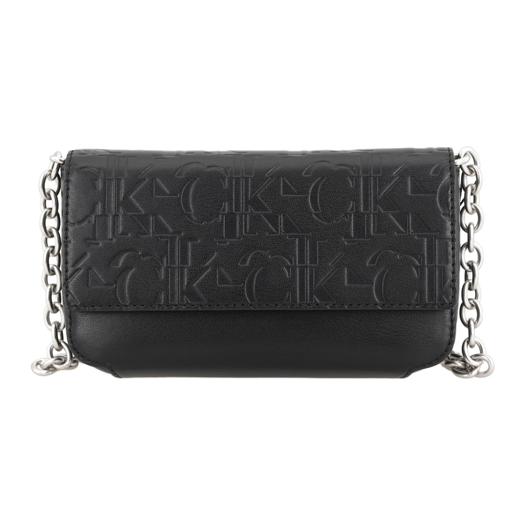 

Calvin Klein Solid Color Textured Flap Chain Synthetic Material Phone Bag Shoulder Bag Medium Women bags Black DP1610 137-White Litchi Flesh
