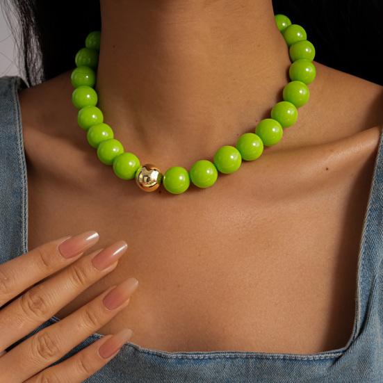 Perlenschmuck für Damen, Acryl-Kettenhalsband mit großen Perlen, Elastisches Armband mit runden Perlen, Sommerliches Retro-Accessoire