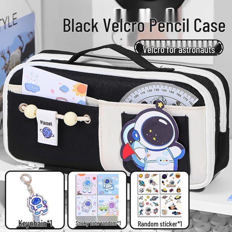 Send Astronaut Velcro! Boys' Black Dirt-Resistant Pencil Case, Hand-Carry, Large Capacity, New 2025 Style.