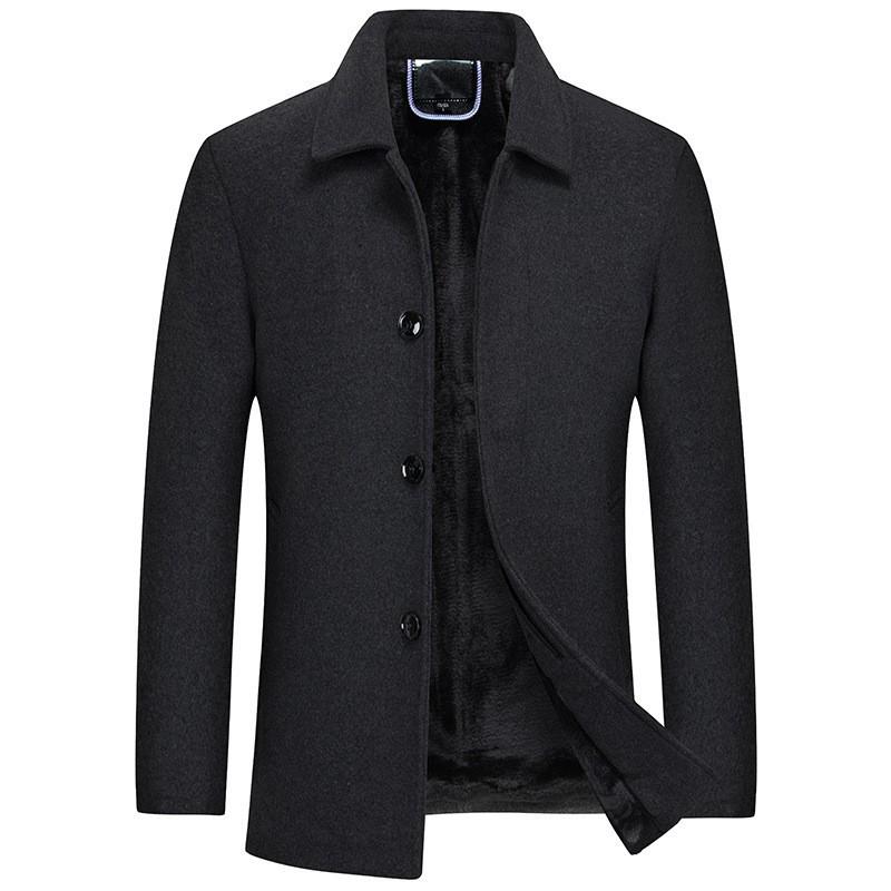 Men's Mid-Length Wool Lapel Winter Coat - Inner Lined, Middle-Aged Business Jacket 03