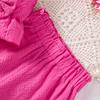 2-7Y Children's Clothing Short Sleeve Suit Girls' Spring/summer New Solid Colour Halter Short Sleeve + Trousers Suit with Hair Band