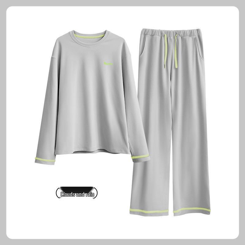 

Оформление: Женский теплый повседневный однотонный пижамный комплект на осень/зиму с круглым вырезом и легким флисовым топом с высокой эластичностью Double Extra Large