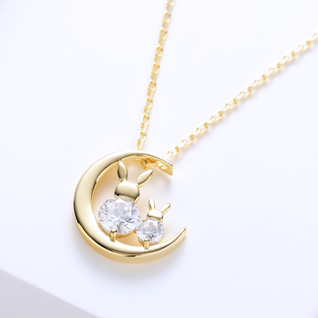 Neue modische und exquisite Luxus-Kaninchen-Halskette für Damen mit galvanisiertem Zirkon aus 14 Karat Gold