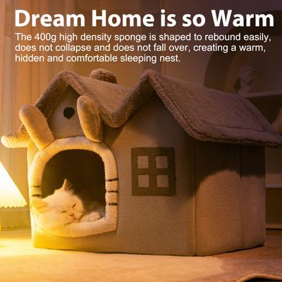 Cat House Bed Ultra-Soft Plush Material Cat Beds for Indoor Cats Cat House Relieve Muscle and Joint