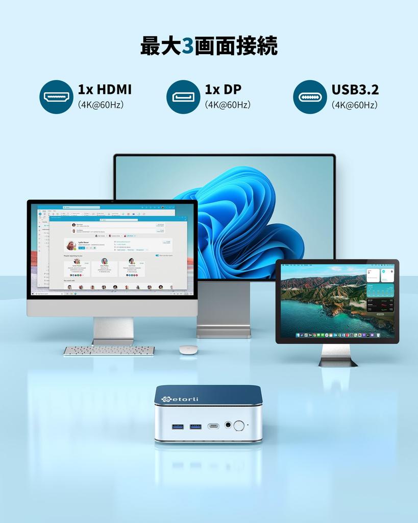 Mini PC Getorli z Ryzen 5 32GB LPDDR5 1TB NVMe 6 Portów Kompaktowy Wyjście WiFi Bluetooth Podwójne Idealny do Domu i Lekkich Zastosowań 6600H, RAM, SSD, Rdzenie/12