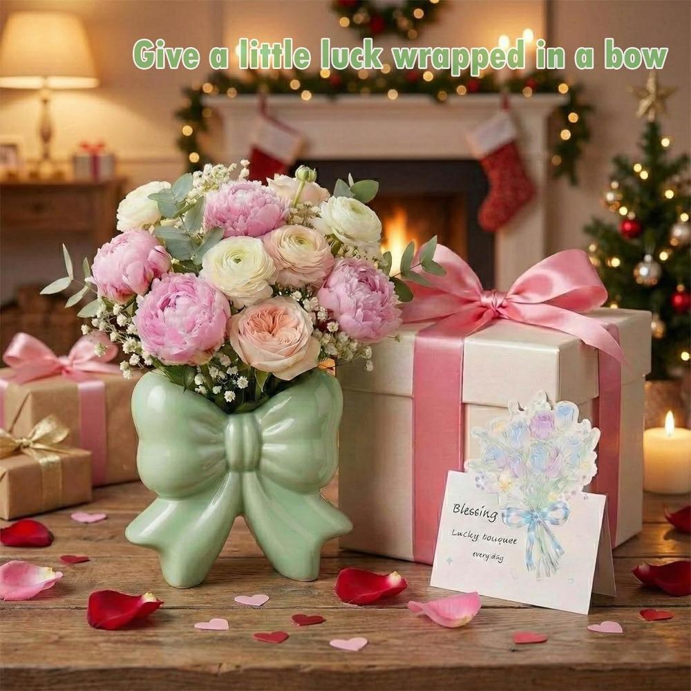 Bowknot Ceramic Vase Small Pen Holder Creative Makeup Brush Holder  Dry Flowers Ornament