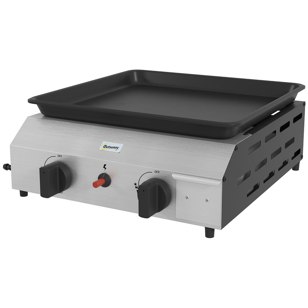 Gas Barbecue Griddle with 2 Burners, Non-Stick Top and 4.8kw Power, Silver