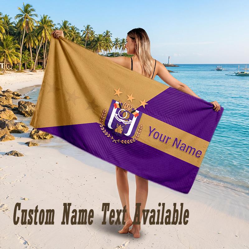 Anderlecht FC logo Design Beach Towel Custom Text Large Towel for Beach Vacation