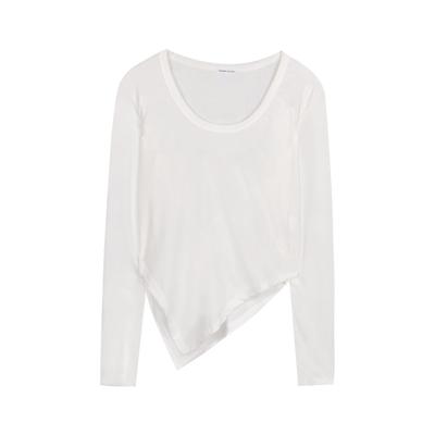 Nieregularny Biały Wąski T-shirt z Długim Rękawem Damska Jesienna Sukienka Nowe Poczucie Designu Studencka Odzież Podstawowa Top