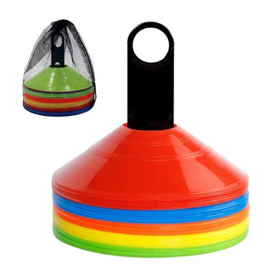 

50 шт. футбольные конусы для ловкости, футбольные тренировочные инструменты с сумкой для переноски, яркие цвета, многоразовые спортивные тренировочные конусы, тренировочное оборудование 1 Set