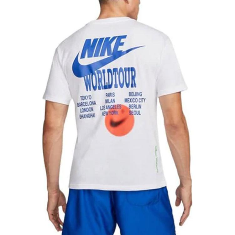 Nike Sportswear Global Tour Embroidered Logo Ribbed Crew Neck Short Sleeve T-Shirt Men Tops White DR1210-100