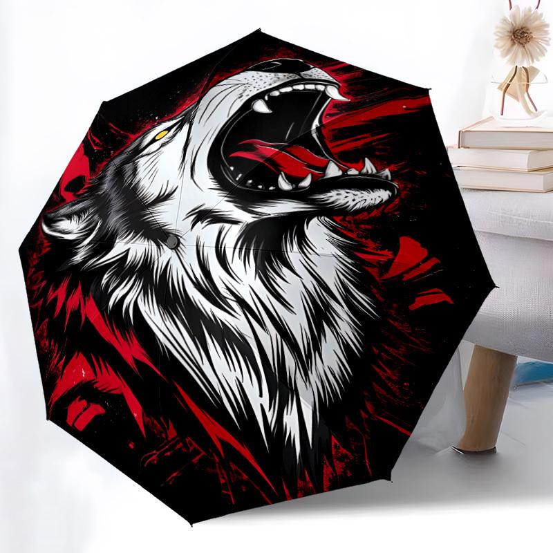 1pc Wolf Roar Fashionable Automatic Opening/Closing Folding Umbrella with 8 Bones, Windproof Portable, Daily Use068