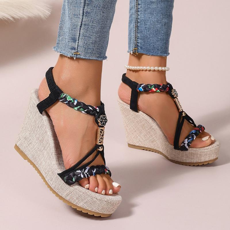 Fashion 2025 Summer Womens Light Wedge Sandals New Hot Sale Platform Peep Toe Elasticity Band Back Strap Slingback Boho Shoes Sandalias